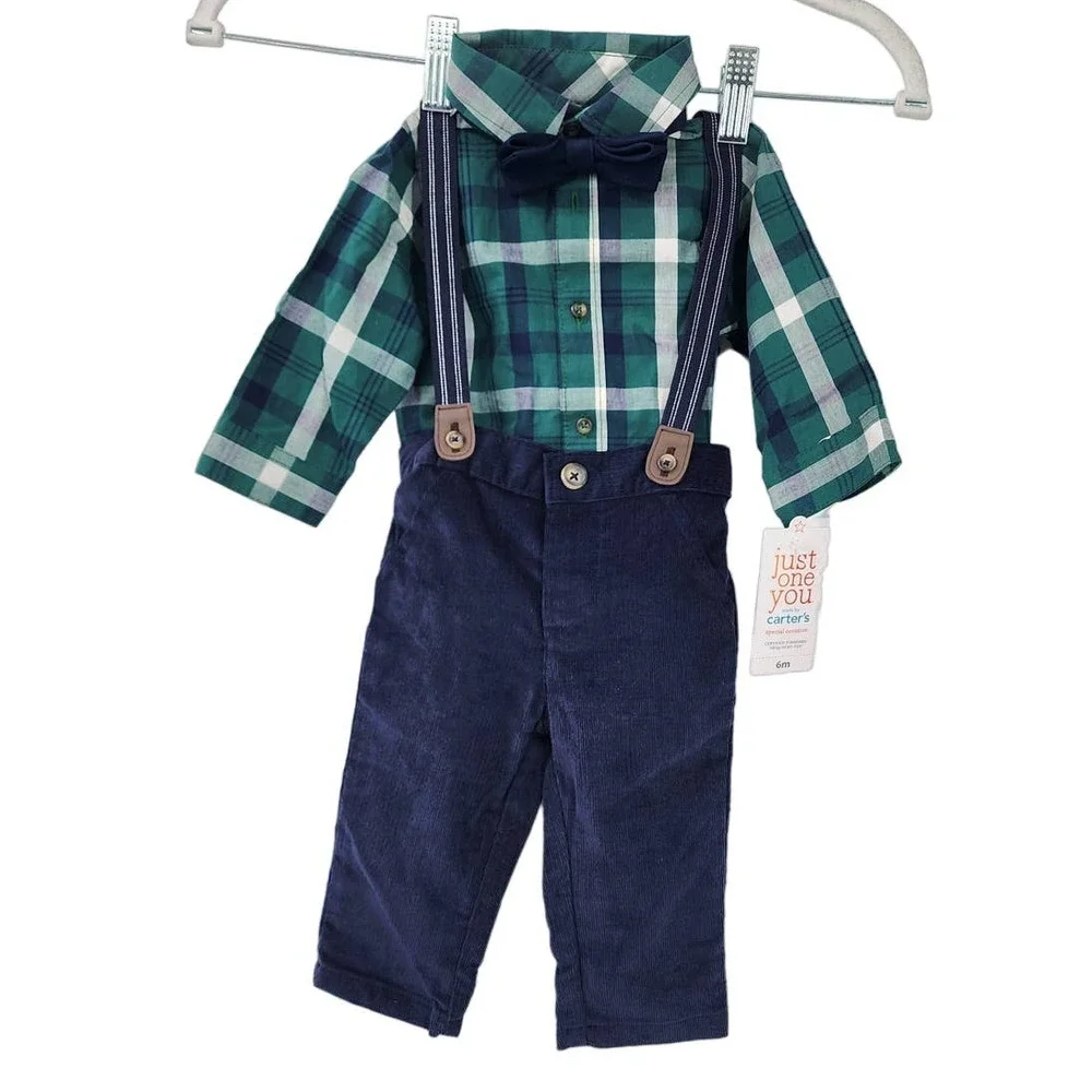 NWT Boys Holiday Outfit Pants Button Down And Bowtie Size 6 Months Carters - Picture 1 of 6
